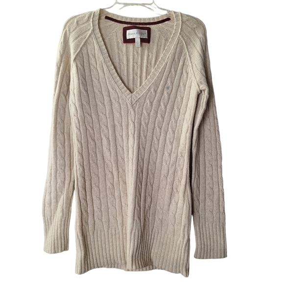 Between Me & You Cream Lambswool Rabbit Hair‎ Blend Cable Knit Sweater Sz Large - Picture 1 of 9